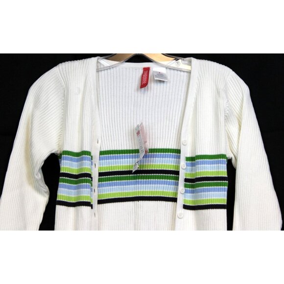 NWT 2004 Gymboree Dandelion Wishes Cardigan Sweater Lettuce Ruffle Stripe sz 9 - Picture 2 of 5